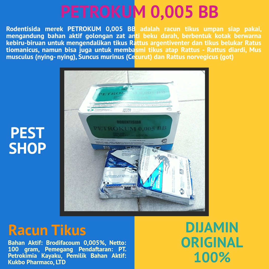 Rodentisida/ Racun Tikus Petrokum 0,005 BB 100 gram